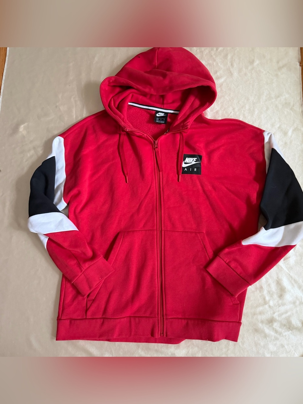 Nike Air Men's Full-Zip Fleece Colorblock Hoodie Red Black White XL CD9222-687